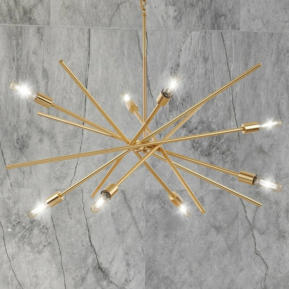Luxury Mid Century Modern Chandelier, Satin Brass, UHP4427