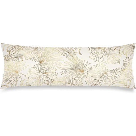 White Body Pillow Cover 20"x54" Pillow Case Gold Leaves Pattern Long Pillow Cases Protector with Hidden Zipper Decorative Blossom Bedding Pillowcase Rectangle Soft Cushion Covers for Bedroom,Couch