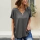 thumbnail image 3 of Camiseta casual para mujer Color puro Mangas cortas sueltas Cuello en V Top de verano para uso diario Trabajo Vacaciones, 3 of 8