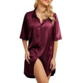 thumbnail image 3 of Anygrew Womens Nightgown Satin Button Down 3/4 Sleeve Sleepshirt Boyfriend Notch Collar Nightshirt Sleepwear, 3 of 7