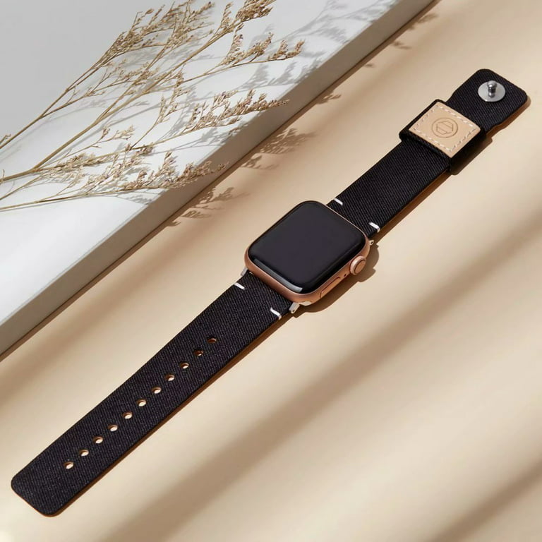 Recoppa Fabric Cloth Band Compatible with Apple Watch 45mm 44mm 42mm 41mm 40mm 38mm, Canvas Strap with Soft Genuine Leather Lining and Snap Button
