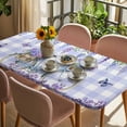 thumbnail image 3 of Purple Flowers Table Cloths for 3 Foot Rectangle Tables, Weeping Spring Floral Bicycle Checkered Patio Waterproof Elastic Fitted Tablecloths, Washable Rectangular Table Cover for Camping, 3 of 8