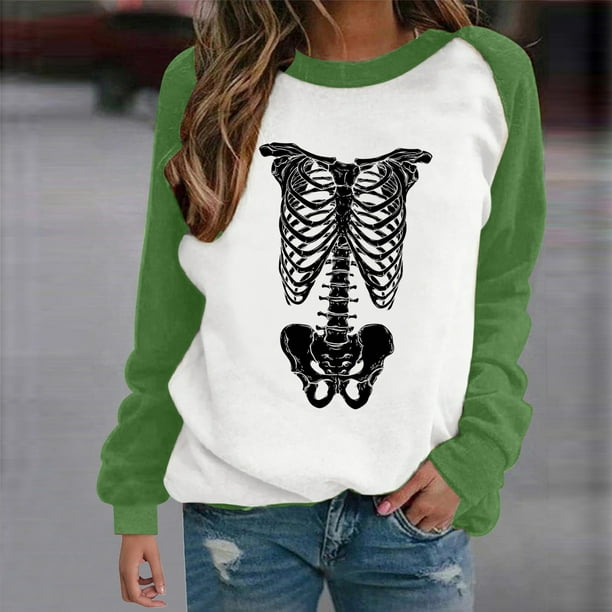 Blusa de manga larga con estampado de esqueleto de Halloween a la moda para mujer sueter informal con cuello redondo Tops camisetas Fridja fjkfkj6873 Walmart en linea