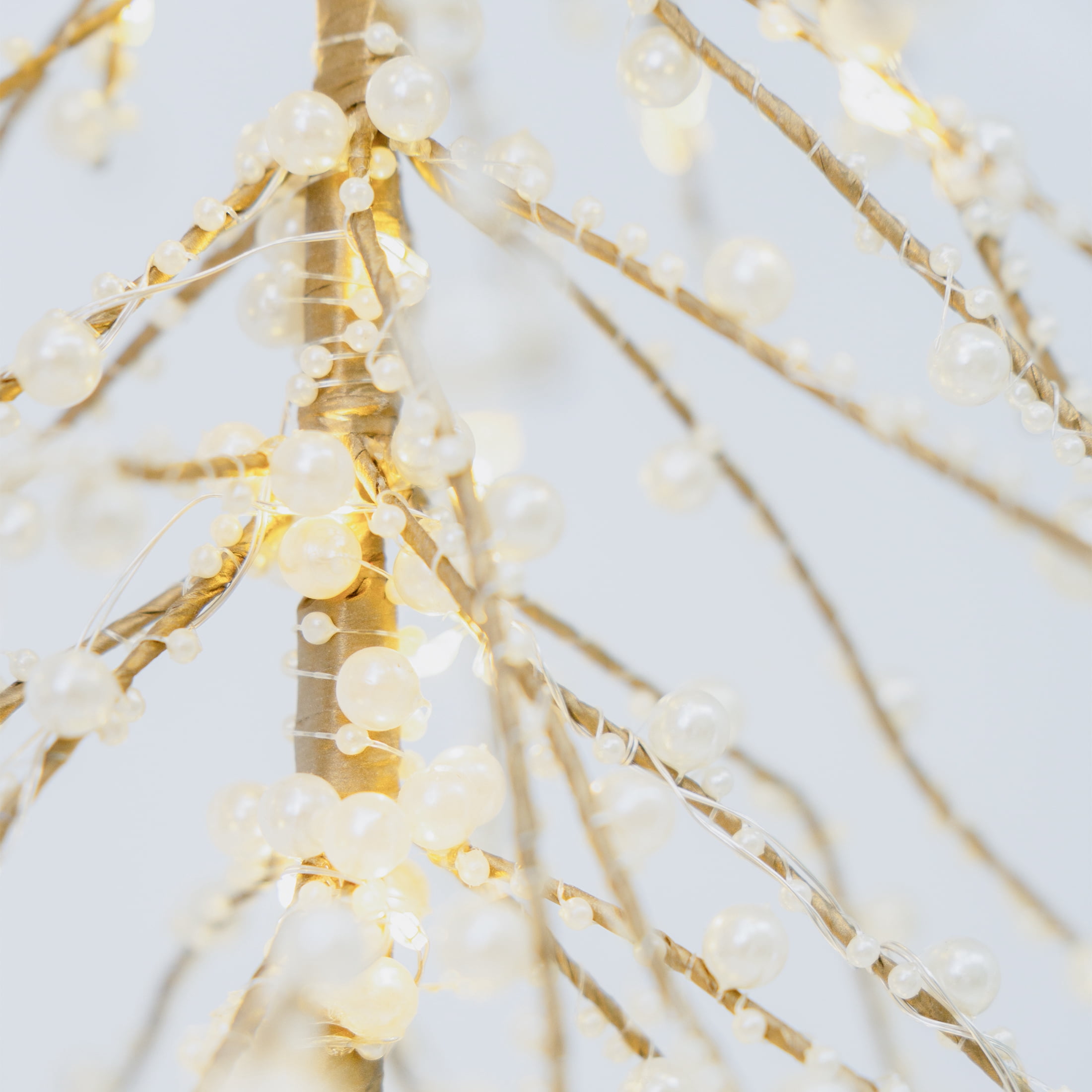 My Texas House Light-Up Beaded Tree Christmas Decoration, White and Gold, 18.5"