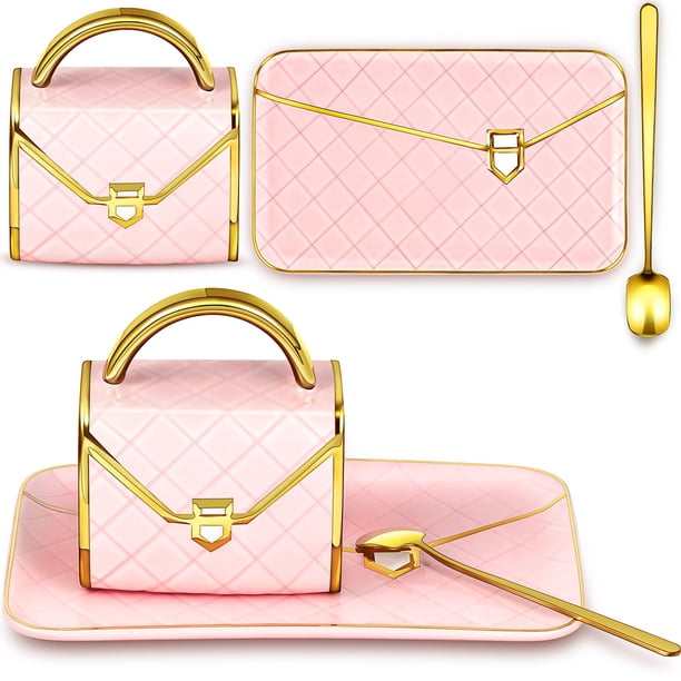 Set de tazas de café Zubebe Elegant en forma de bolso de mano de cerámica rosa
