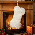 thumbnail image 5 of Snowy White Plush Pet Dog Christmas Stocking, Silver Snowflake Sequin Dog Christmas Stockings Large Bone Shape Faux Fur, Hanging Christmas Holiday Season Party Decor for Pets Dogs, 16in, 5 of 6