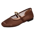 thumbnail image 5 of Rokment Metallic Gold Buckles Fishnet Ballet Flat Dress Shoes for Women Ladies Fashion Casual Mesh Square Toe Low Heels Business Office Work Slip on Loafers Summer Fall Brown Size 8, 5 of 7