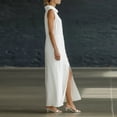 thumbnail image 5 of Shihyeh Women's Solid Color Casual Linen Sleeveless Slit Long Skirt Dress, 5 of 7