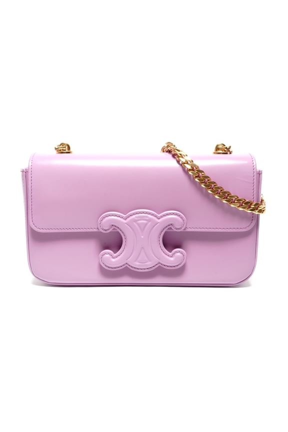 Pre-Owned Celine Triomphe Chain Shoulder Bag, Shiny Calfskin, Pink