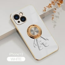 Allytech Compatible For iPhone 13 Case,Shockproof Hidden Gold Stylish Plating Finger Magnetic Car Holder Cute 6D Cartoon Astronaut Ultra Slim Back Cover.For iPhone 13,White