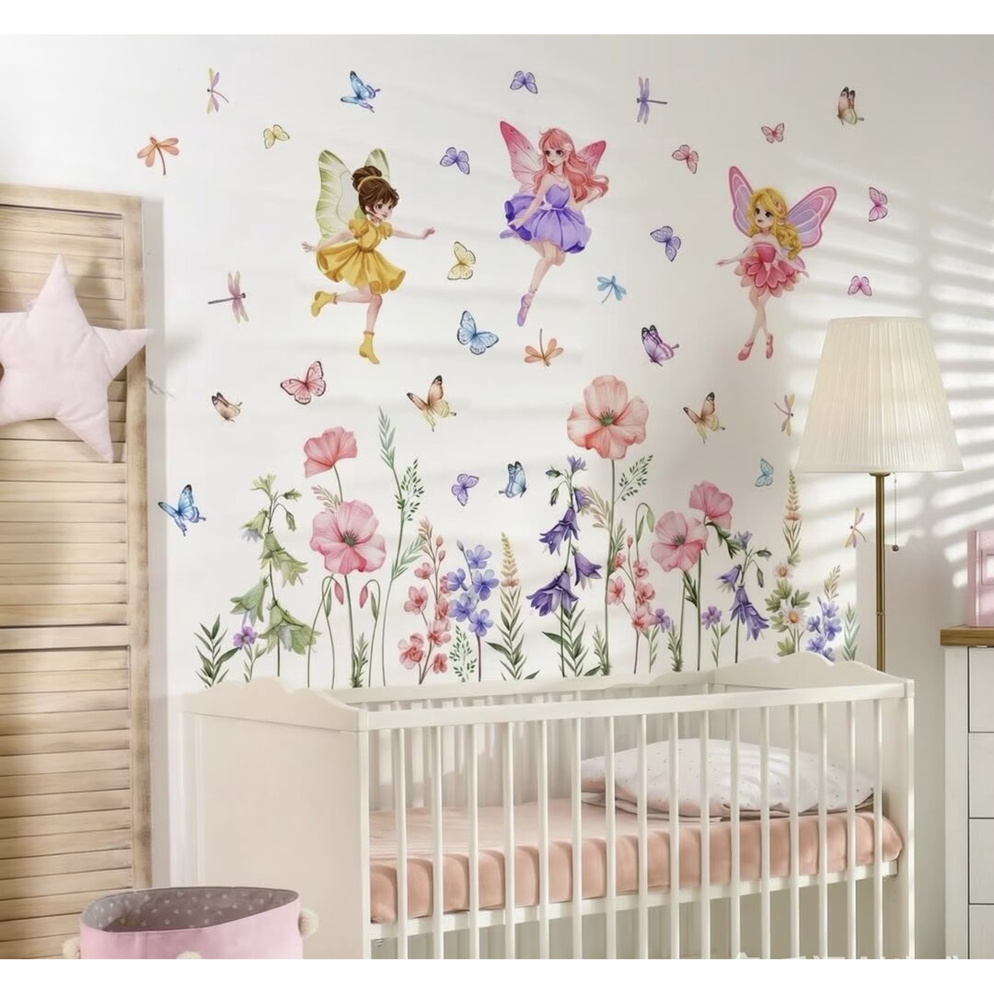 Watercolor Flower Wall Stickers Fairy Wall Stickers Watercolor Floral Butterfly Elf Wall Decals Baby Nursery Bedroom Girls Room Home Decor