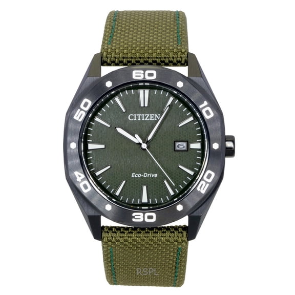 Citizen Eco-Drive Active Sport Nylon Strap Green Dial BM7635-01X 100M Men's Watch