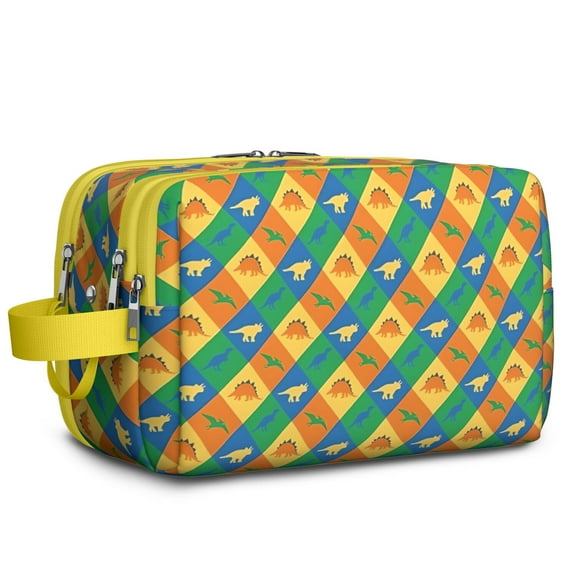 Toiletries Bag,Colorful Checkered Dinosaurs Pattern Mens Womens Toiletry Bag Bathroom Bag,Waterproof Toiletry Travel Bag Dopp Kit Shaving Bag 11x6.3x5.1 Inch