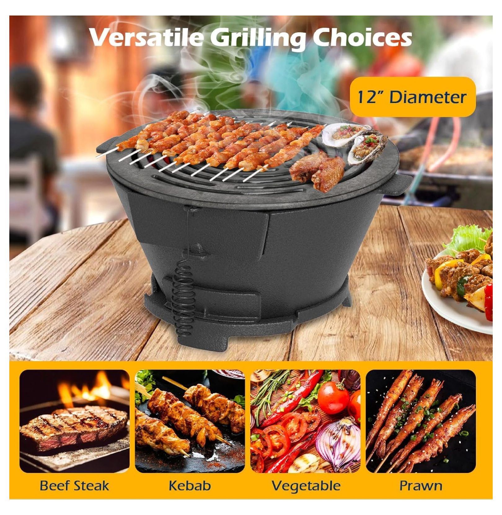 Cast Iron Hibachi Charcoal Grill XYT Portable Japanese BBQ Double-Sided Grate for Camping Picnic