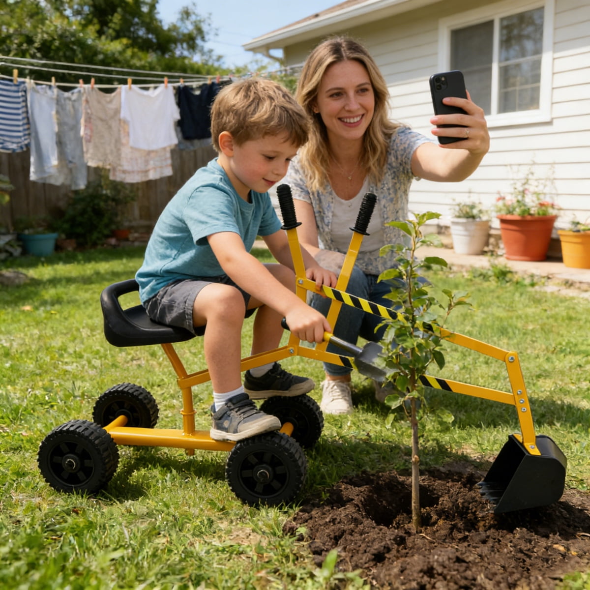 Children's metal trolley, Load-bearing capacity: 33LBS,children's heavy vehicle, metal structure two-wheeled trolley, steel pallet, can be used in gardens, loading leaves, soil, sand, etc. (red)