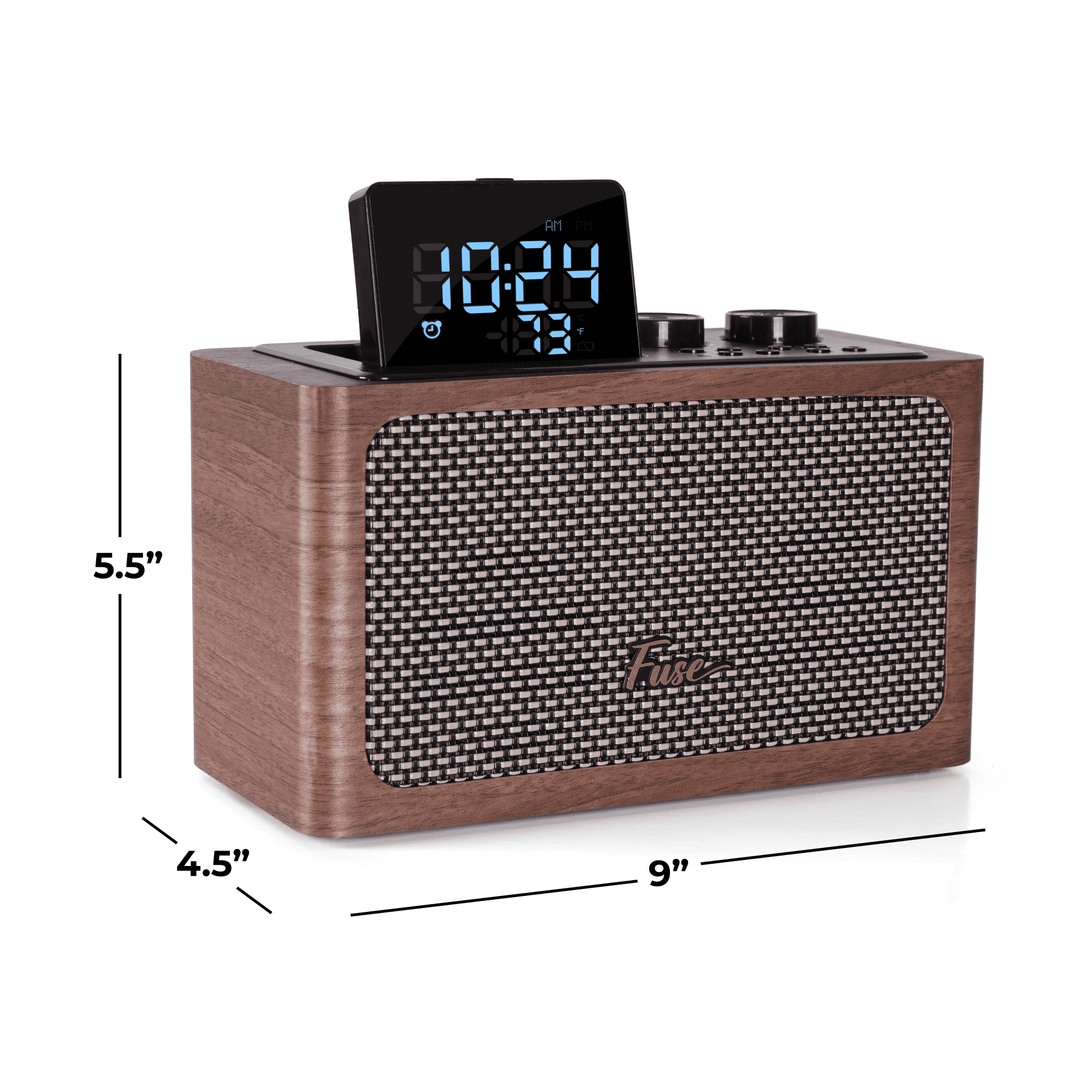 Fuse Zide Vintage Retro LCD Alarm Clock Radio Bluetooth Speaker - Brown