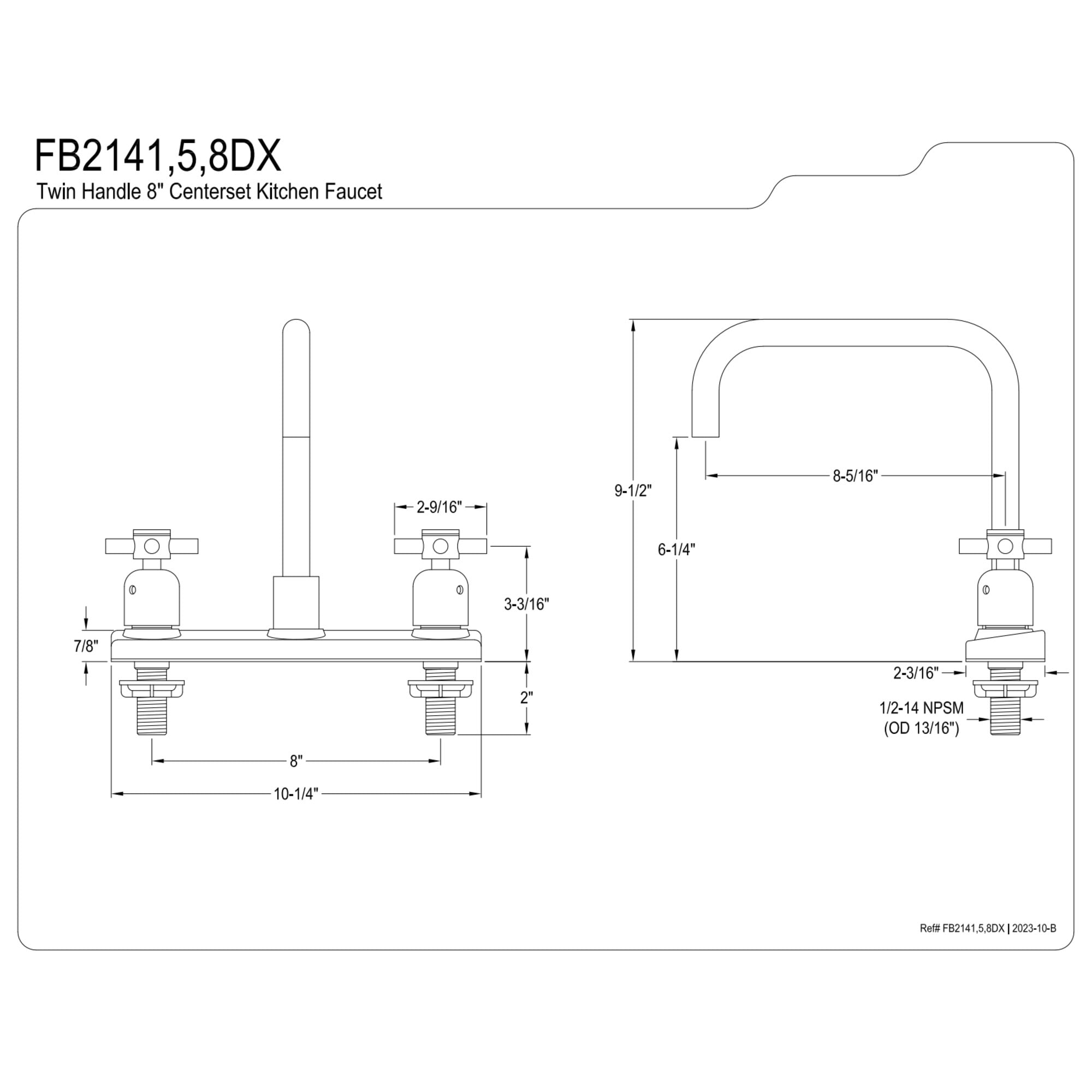 Kingston FB2148DX Concord Two-Handle 2-Hole 8" Centerset Kitchen Faucet in Brushed Nickel