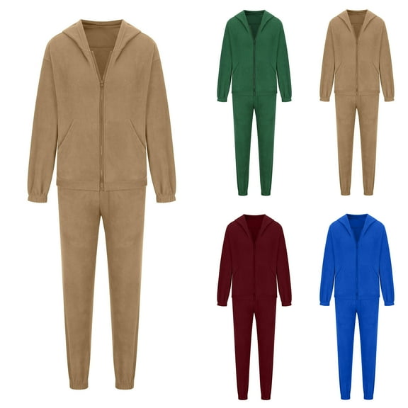 FRSASU Track Suits for Women Set - Solid Casual 2 Piece Fleece Outfits Sweatsuit Pockets Hoodies Long Sleeve Pants Set Wine