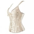 thumbnail image 5 of MISS MOLY Women's Gothic Jacquard Shoulder Straps Tank Overbust Corset Bustiers Plus Size Beige, Style CZ9993, 5 of 6