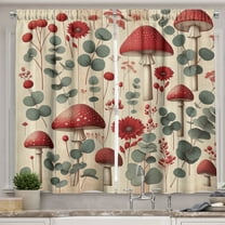 Ambesonne Rustic Kitchen Curtains, Floral Woodland Mushrooms, 55"x36", Champagne Dark Coral