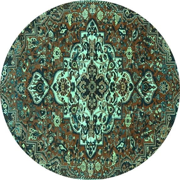 Ahgly Company Indoor Round Persian Turquoise Blue Traditional Area Rugs, 7' Round