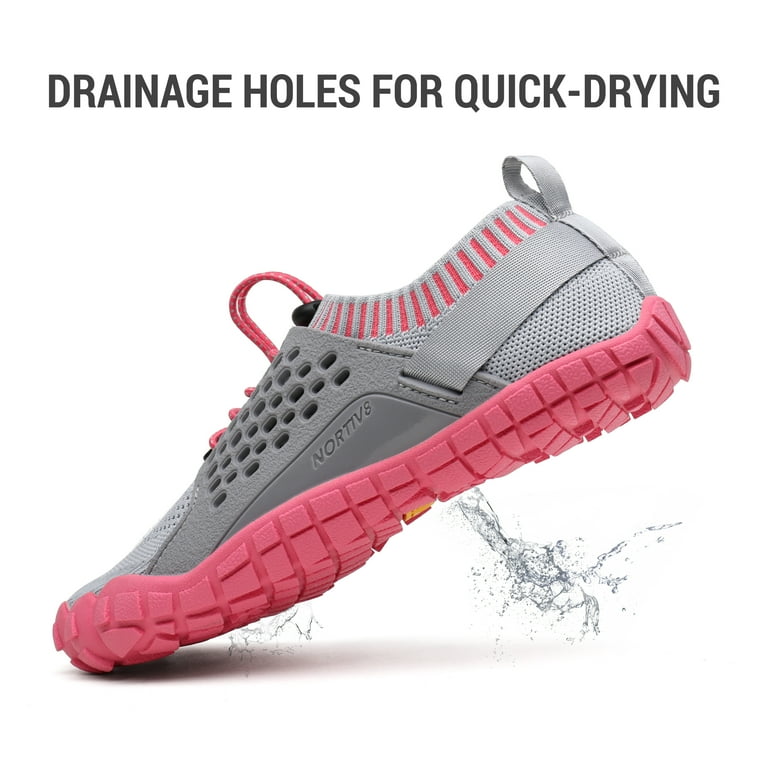 Nortiv 8 Women Water Shoes Barefoot Quick Dry Sport Beach Swimming Aqua Shoes Summer Treklady 2 LIGHT GREY WATERMELON RED Size 10