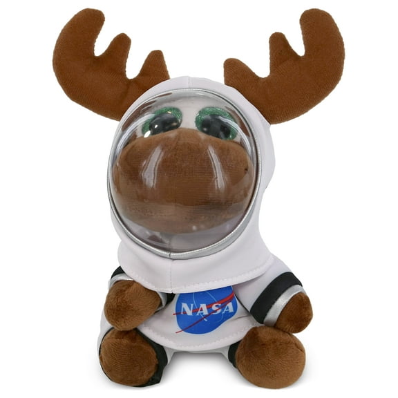 DolliBu Big Eyes Brown Moose Astronaut Plush Toy - Super Soft Wild Life Astronaut Stuffed Animal Plush with Space Helmet and NASA Astronaut Suit, Cute Spaceman Doll Decor for Girls and Boys - 6 Inch