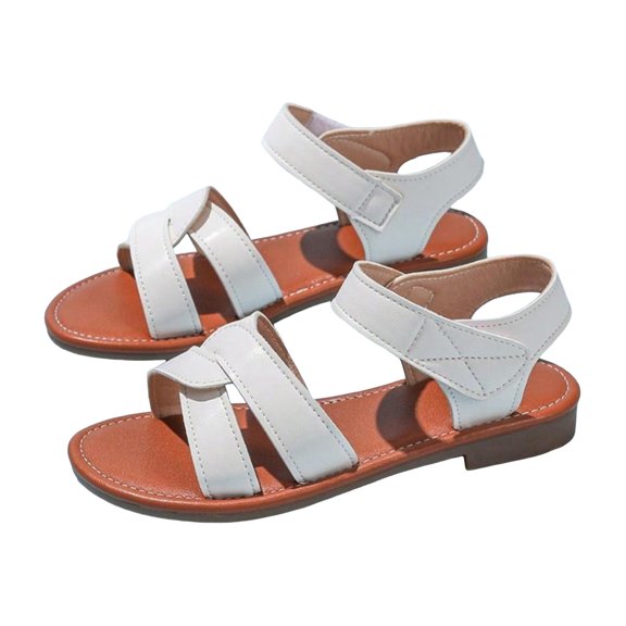 Girls Sandals Open Toe Summer Strappy Flat Dress Shoes Casual Lightweight Outdoor Beach Shoes White 3 Big Kid