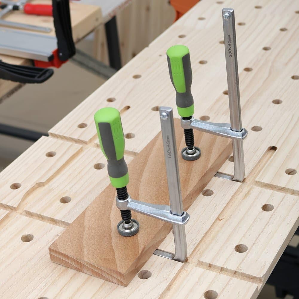 2Pcs Guide Rail Clamps with Plastic Handle Screw Action Arm for Woodworking MFT Table Track Saw Rails