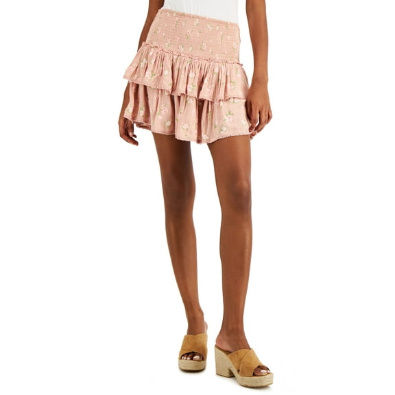 Lucky Brand Womens Floral Print Tiered Mini Skirt Pink Multi XS