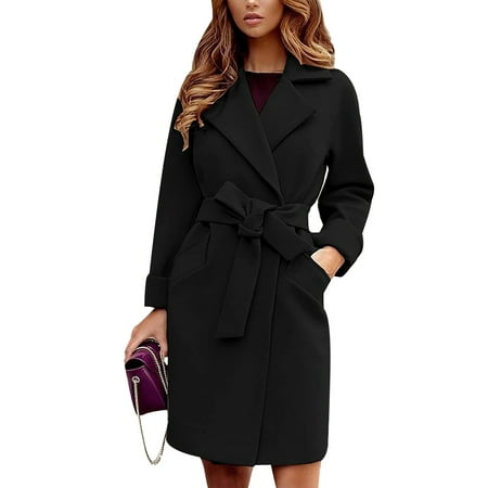 Long Pea Coat for Women,Ladies Dressy Fashion Womens Dress Jacket with Waist Belt for Winter, Fall