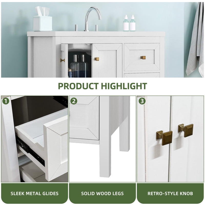 Uforic 36'' Modern Bathroom Vanity with Sink Combo, Freestanding Bathroom Storage Cabinet with Drawers & Doors, White