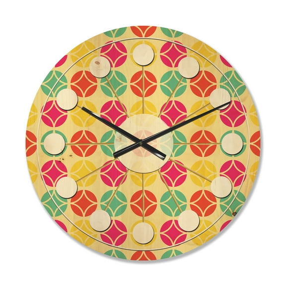 Designart 'Circular Retro Pattern VII' Mid-Century Modern Wood Wall Clock