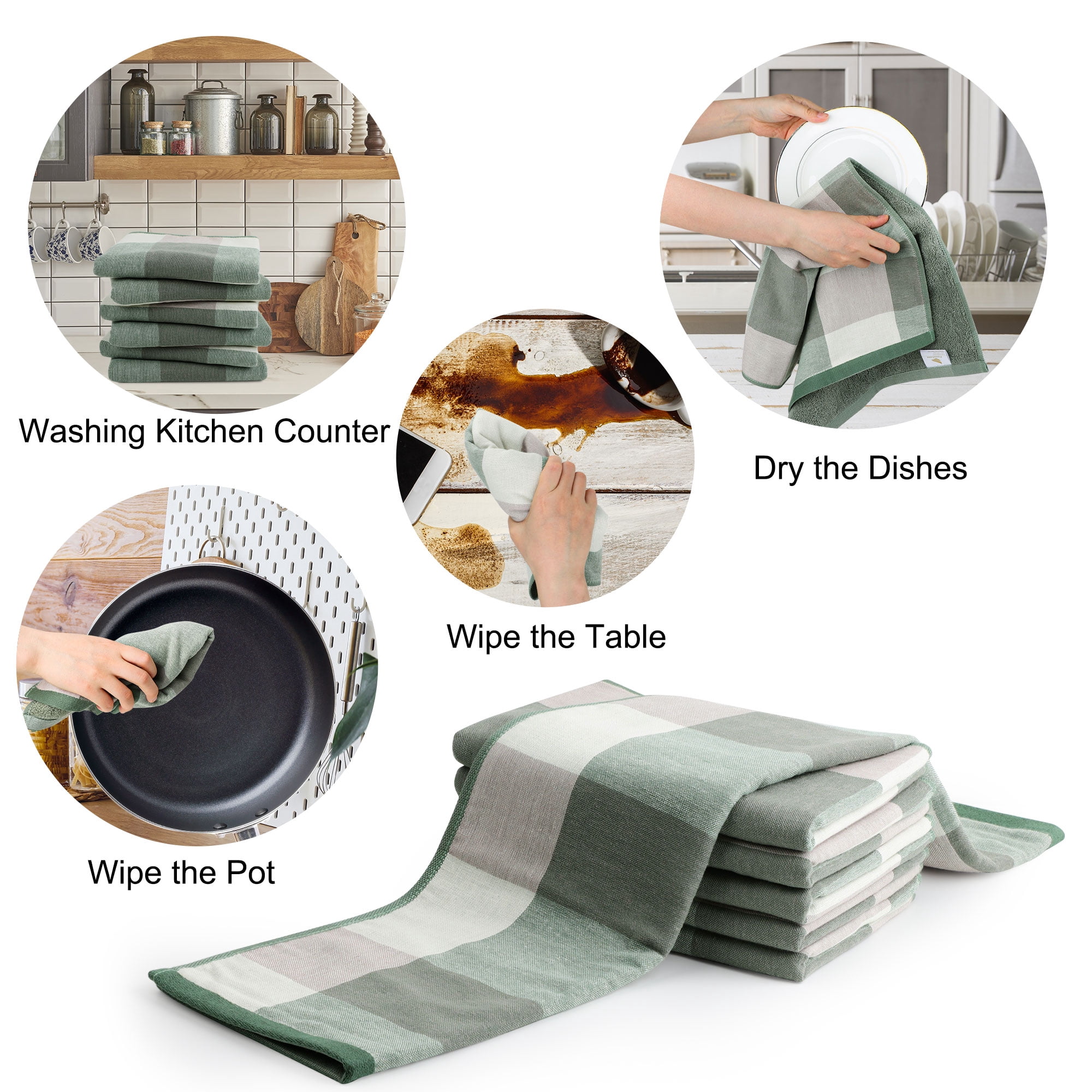Unique Bargains 6-Pack 100% Cotton Absorbent Kitchen Towels 13" x 29" Green