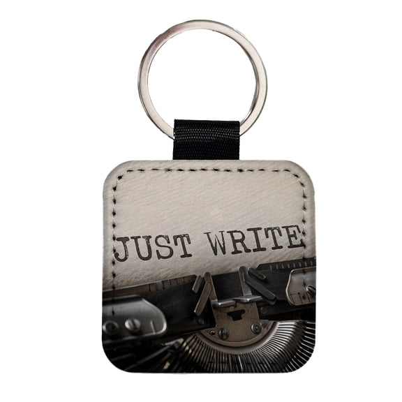 Just Write Retro Typewriter Inspirational Faux Leather Square Keychain