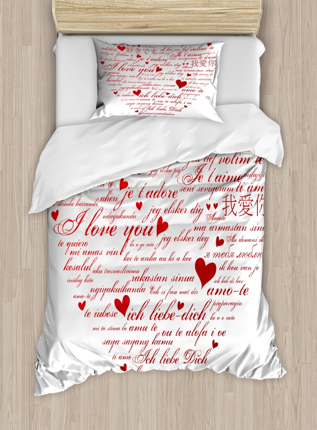 I Love You Duvet Cover Set Twin Size, Love Words in Various Language