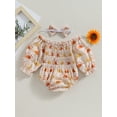 thumbnail image 3 of Infant Baby Girl Spring Jumpsuit Cartoon Sun Print Off Shoulder Long Sleeve Romper and Bow Headband, 3 of 7