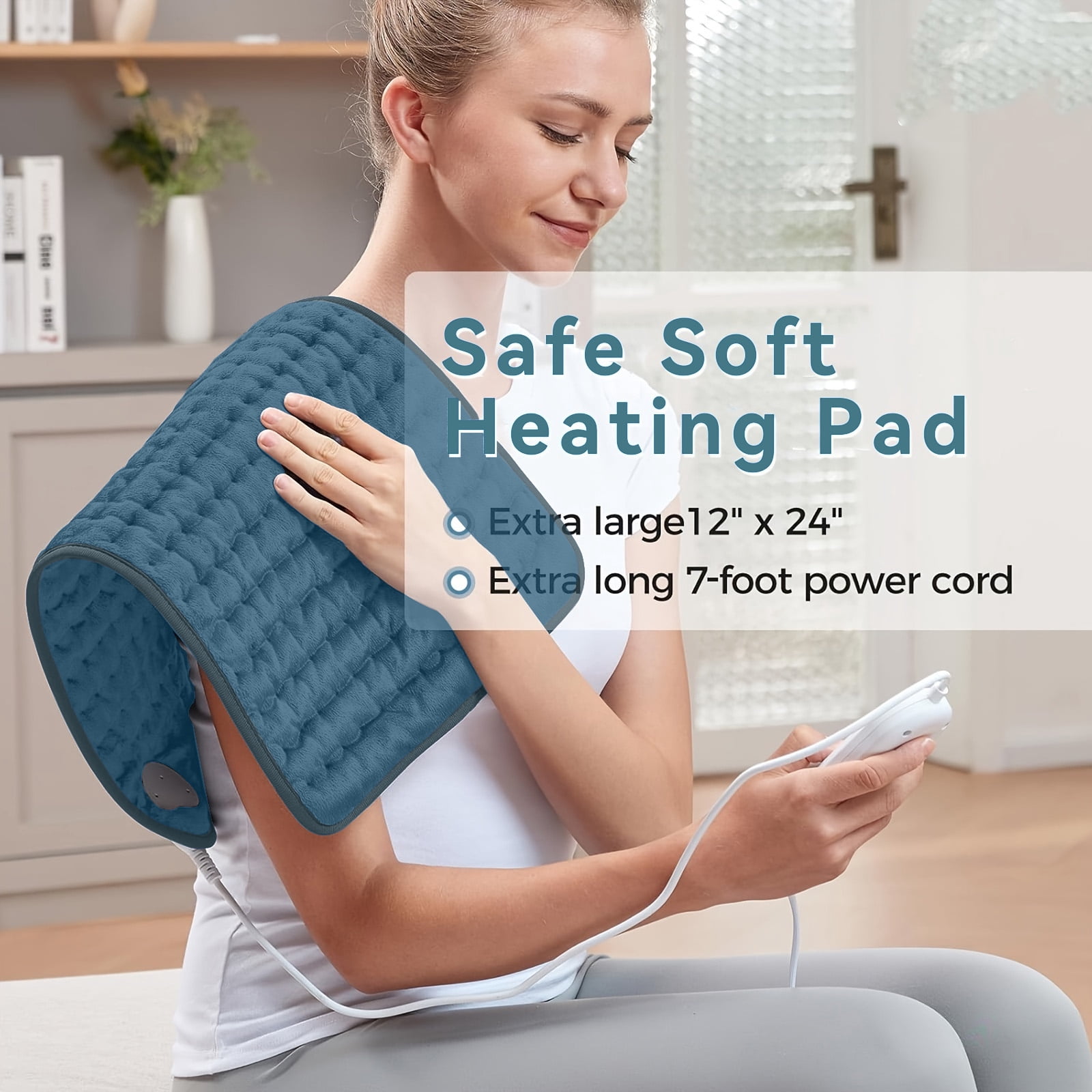 Heating Pad for Back,Neck,Abdomen,Shoulder,Knee,Arms,Legs,Dry/Moist Heat & Auto Shut off, Birthday Gifts for Men and Women,12" x 24",Blue Gray,1 Pack