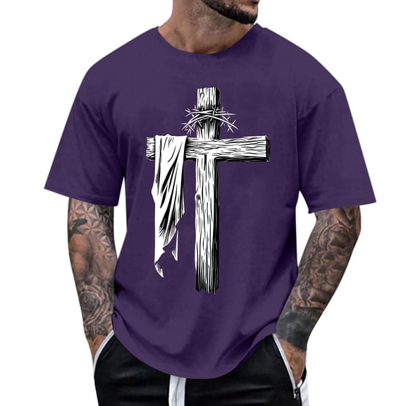 COSFO Tee Shirts Mens Short Sleeve Jesus Cross Easter Graphic Tees Summer Crew Neck Loose Fit Tops