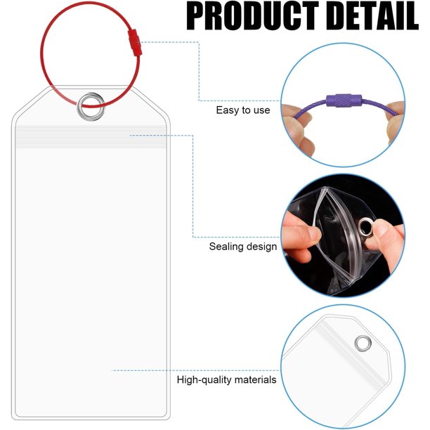 6 Pack Reusable Cruise Luggage Tag Holders - Thick PVC, Zip Seal & Steel Loop