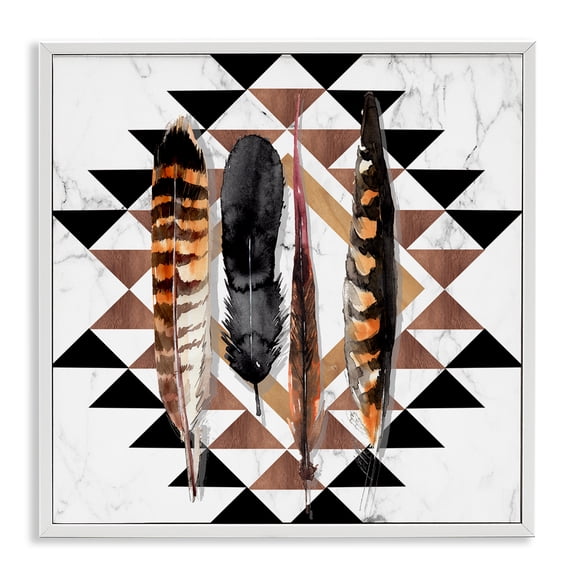 Stupell Industries Bohemian Boho Feathers on Geometric White Framed Giclee Art, 17 x 17, by Jennifer Paxton Parker