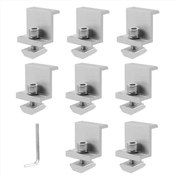Soportes de Montaje para Paneles Solares, 8 Piezas de Abrazadera Extremo de Panel Solar de Aluminio de 30 A 45 mm de Ajustable, Soporte de Panel Solar para Techo de Metal