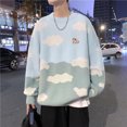thumbnail image 5 of COSFO Long Sleeve Mens Sweaters for Cold Weather Knit Blue Crew Neck Cow Sweaters Drop Shoulder Men Pullover Sweater, 5 of 6