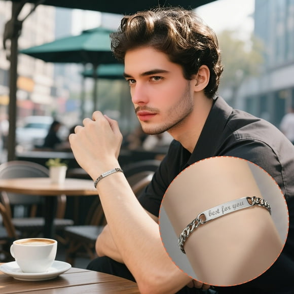 Yunuuuoa Custom Engraved Stainless Steel Bracelet for Men, Personalized Handmade Curved Cuff Bangle, Unique Gift for Him, Anniversary Birthday Present, Adjustable Wristband