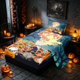 thumbnail image 2 of Homewish Halloween Theme Twin Sheets, Gnome Pumpkin Bedding, Navy Blue Orange Black, 3 Pieces (1 Flat Sheet, 1 Fitted Sheet and 1 Pillowcase), 2 of 6
