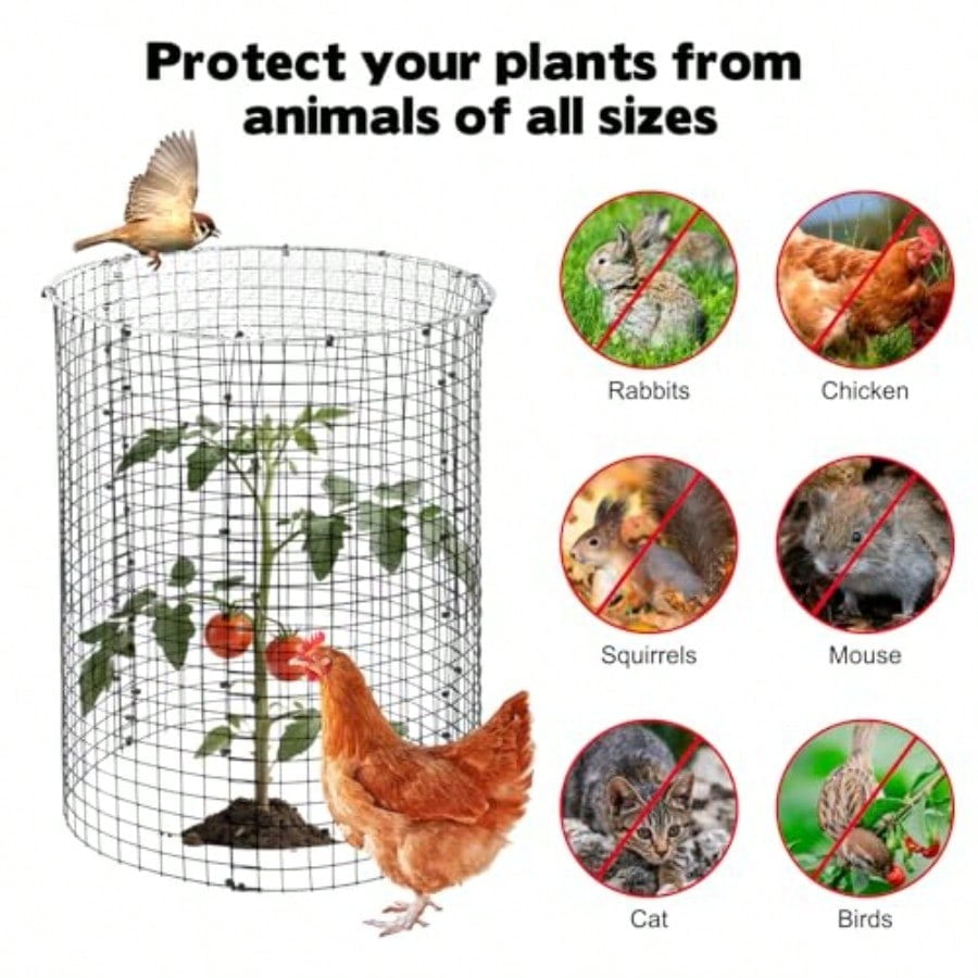30 Pcs 24'' x 12'' Large Wire Plant Protector from Animals With Metal Cover 10 Pack Metal Plant Cage Chicken Wire Cloche with 10Pcs Metal Covers to Keep Animals Out Garden Protection Bunny Barricade