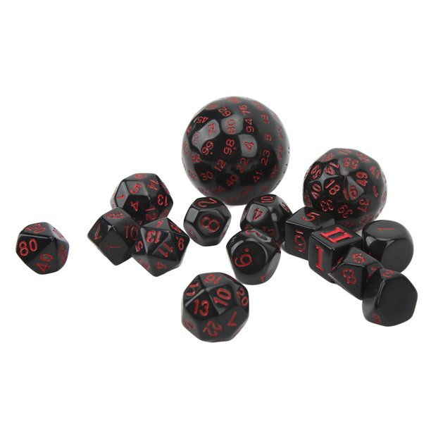 Juego de dados poliédricos de 15 piezas, dados de acrílico D3 a D100 para juegos de mesa, juegos de mesa, suministros para fiestas, palabras negras y rojas