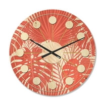 Designart 'Retro Tropical Foliage Coral I' Mid-Century Modern Wood Wall Clock