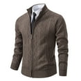 thumbnail image 2 of DHFJKG Jacquard Sweaters Zip Up Cardigan Mens Jacket Slim Fit Long Sleeve Stand Collar Knitted Business Casual Dress Sweater Coat With Pockets Winter Comfort Outerwear, 2 of 4
