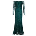 thumbnail image 3 of Fridja Womens Solid Color Sleeveless Slash-Neck Lace Long Full Evening Dress, 3 of 9